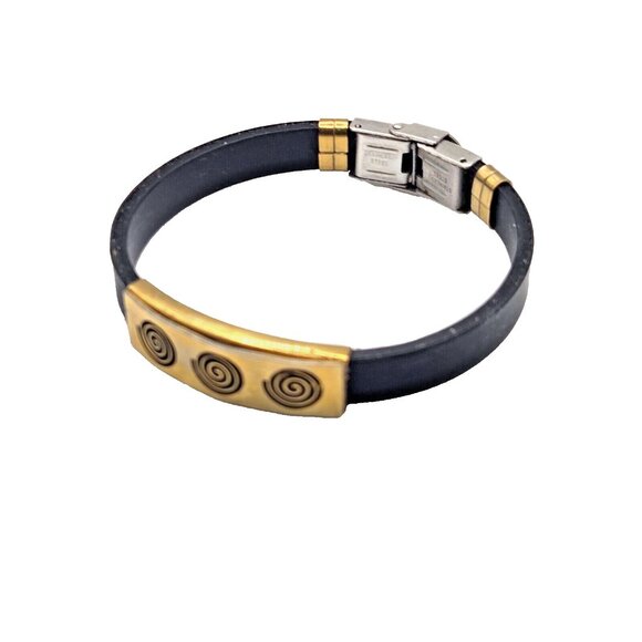 Stainless Steel and rubber bracelet.  Stainless front and buckle clasp - Picture 3 of 7